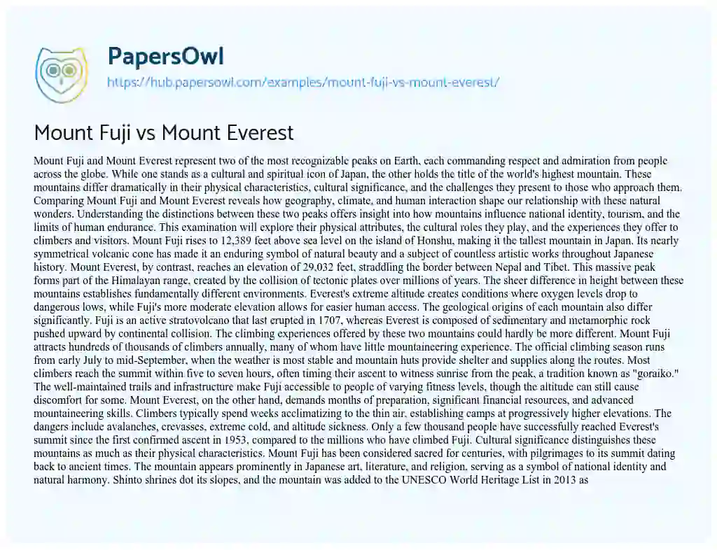 Essay on Mount Fuji vs Mount Everest