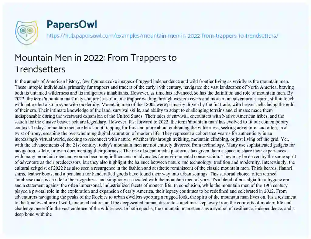 Essay on Mountain Men in 2022: From Trappers to Trendsetters