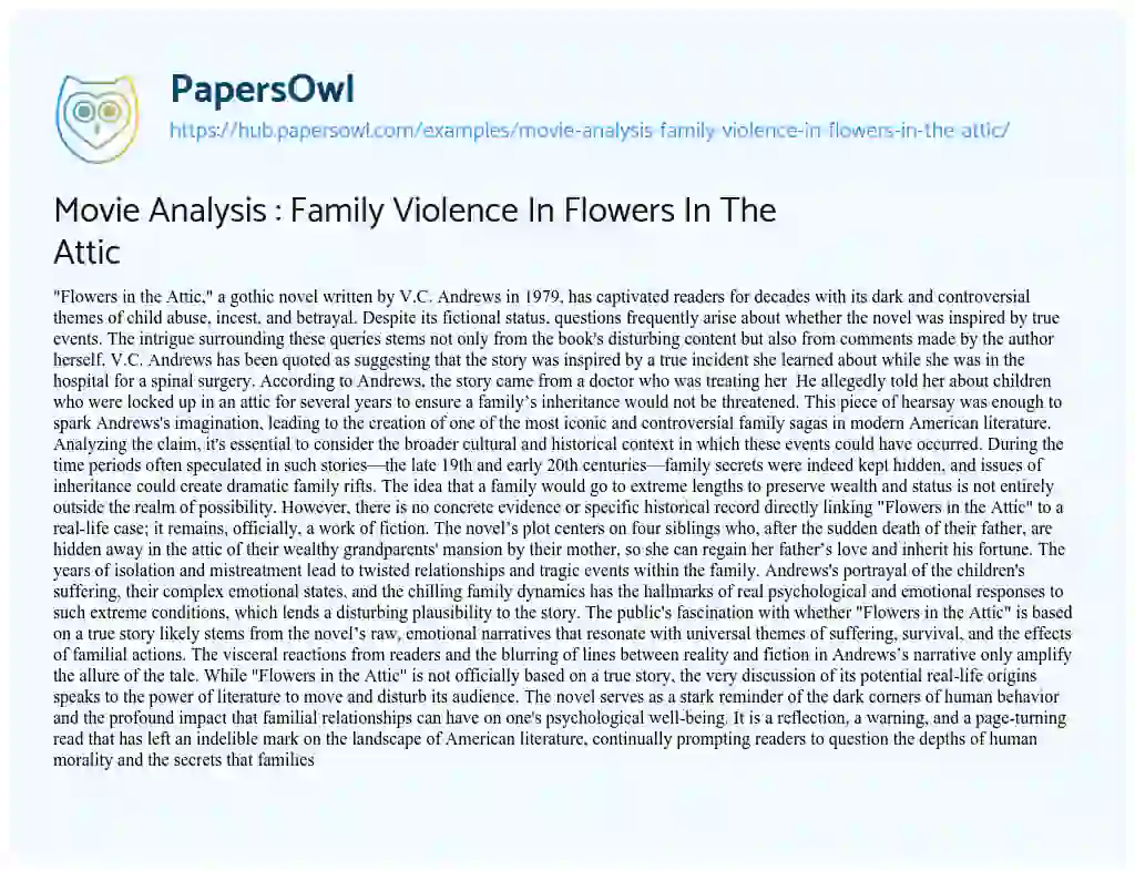 Essay on Movie Analysis : Family Violence In Flowers In The Attic