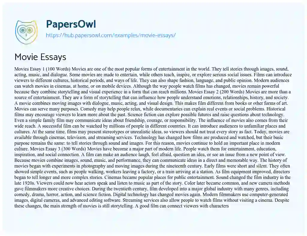 Essay on Movie Essays