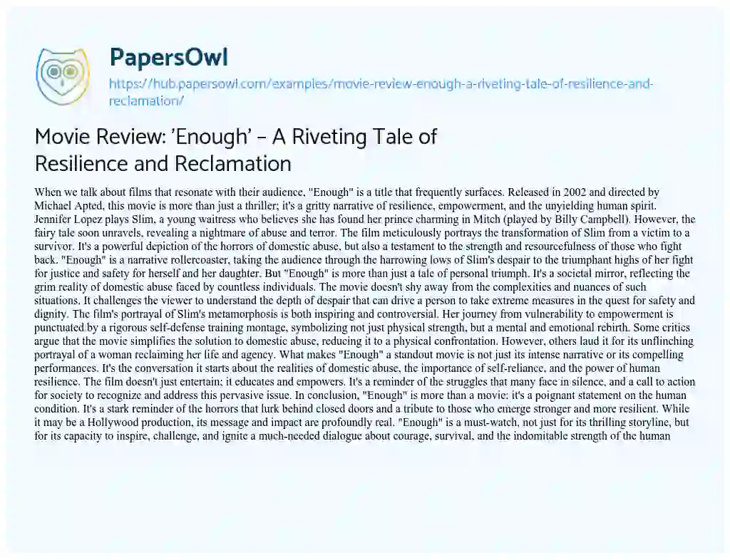 Essay on Movie Review: ‘Enough’ – A Riveting Tale of Resilience and Reclamation