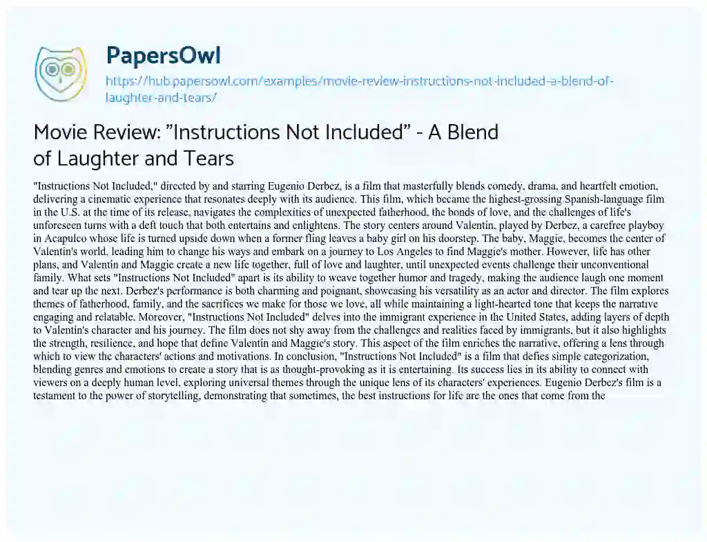 Essay on Movie Review: “Instructions Not Included” – A Blend of Laughter and Tears
