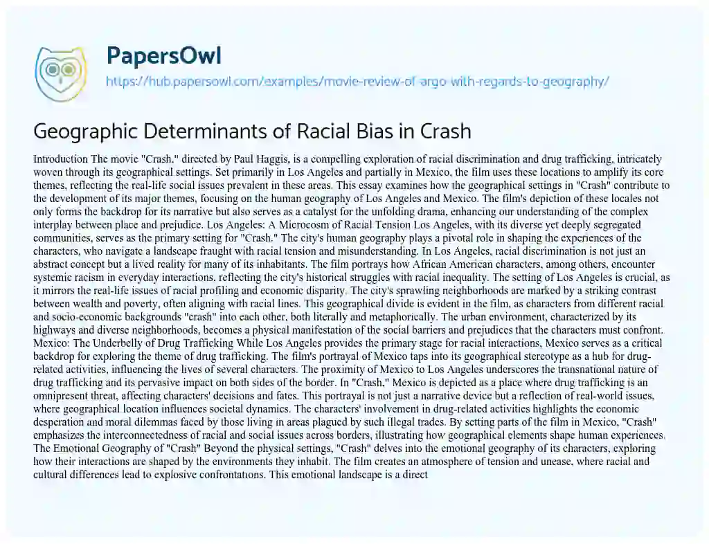 Essay on Geographic Determinants of Racial Bias in Crash