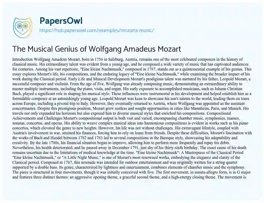 Essay on The Musical Genius of Wolfgang Amadeus Mozart