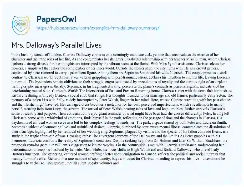 Essay on Mrs. Dalloway’s Parallel Lives