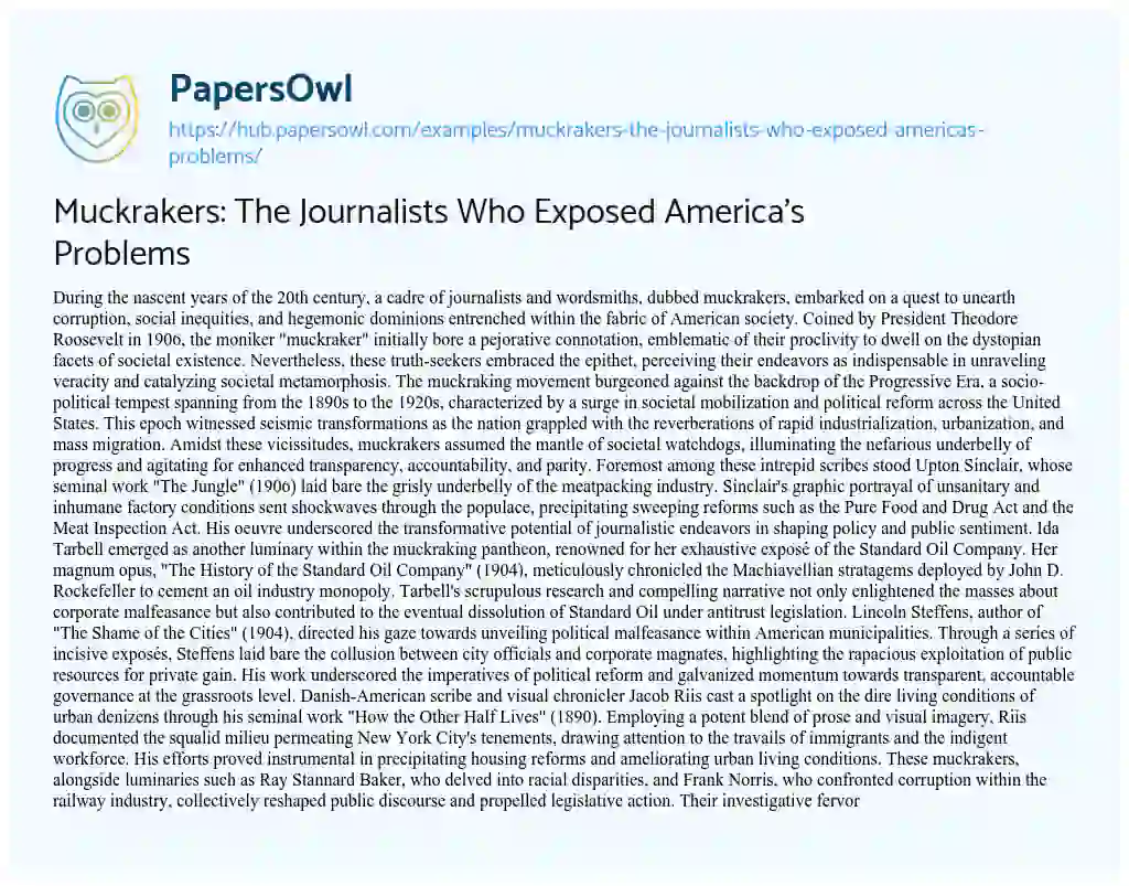Essay on Muckrakers: The Journalists Who Exposed America’s Problems