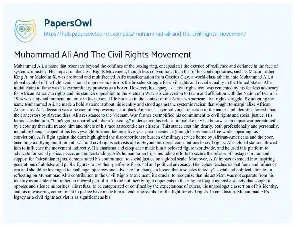 Essay on Muhammad Ali And The Civil Rights Movement