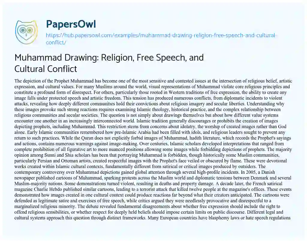 Essay on Muhammad Drawing: Religion, Free Speech, and Cultural Conflict