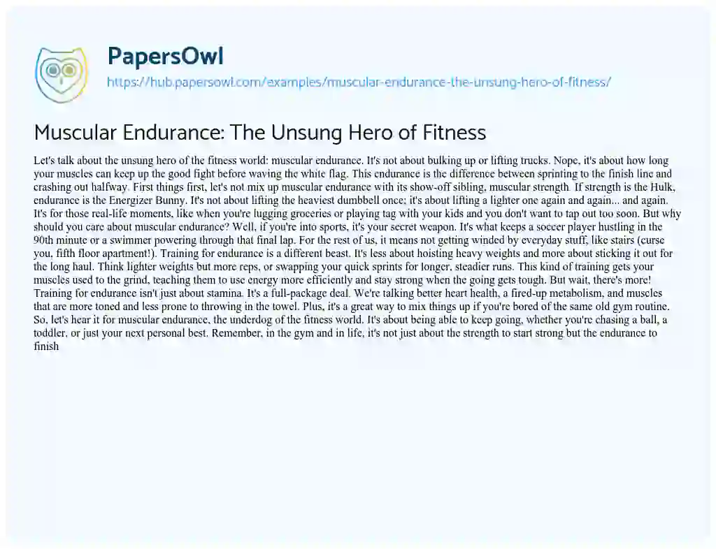 Essay on Muscular Endurance: The Unsung Hero of Fitness