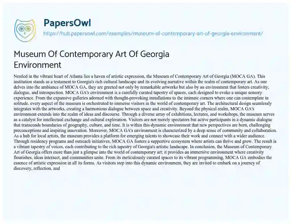 Essay on Museum Of Contemporary Art Of Georgia Environment