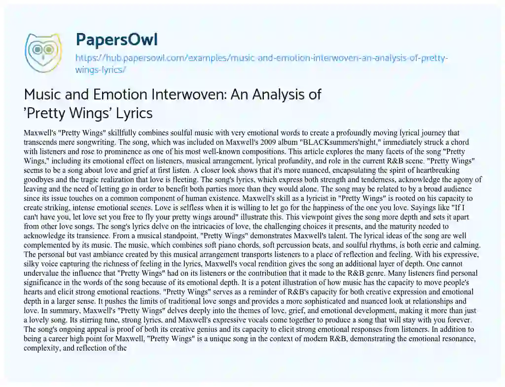 Essay on Music and Emotion Interwoven: An Analysis of ‘Pretty Wings’ Lyrics