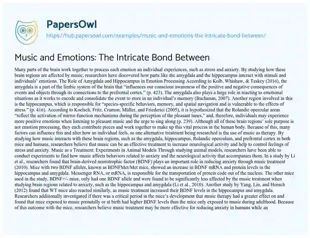 Essay on Music and Emotions: The Intricate Bond Between