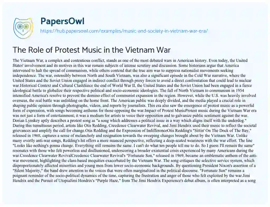 Essay on The Role of Protest Music in the Vietnam War