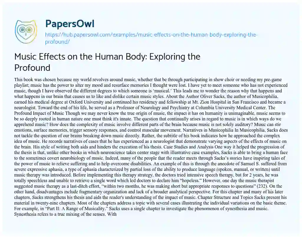 Essay on Music Effects on the Human Body: Exploring the Profound