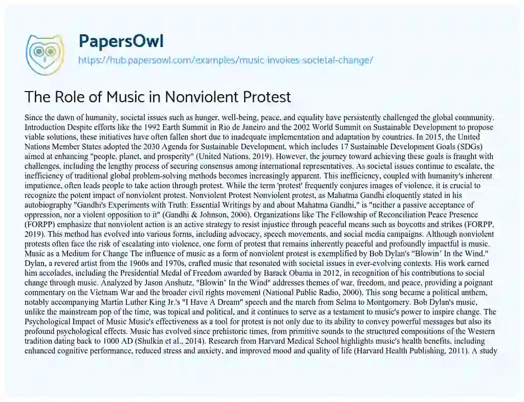 Essay on The Role of Music in Nonviolent Protest