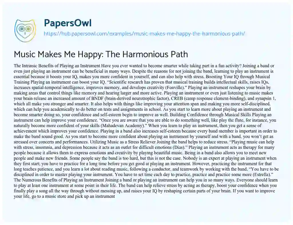 Essay on Music Makes Me Happy: The Harmonious Path