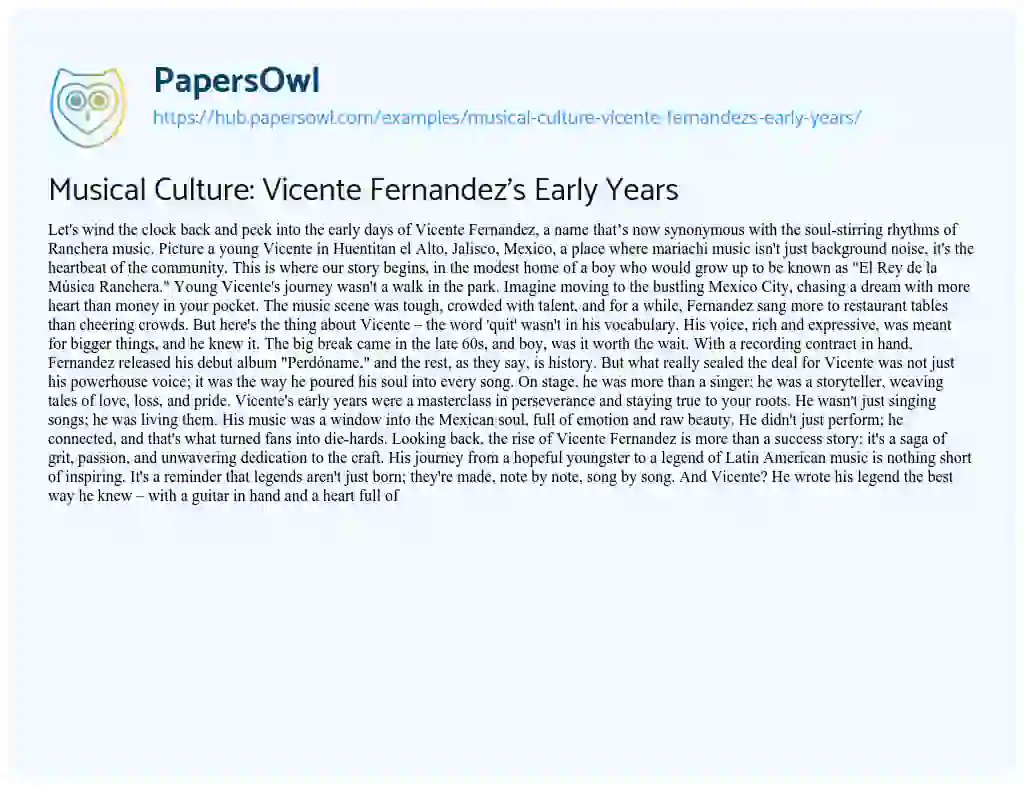 Essay on Musical Culture: Vicente Fernandez’s Early Years