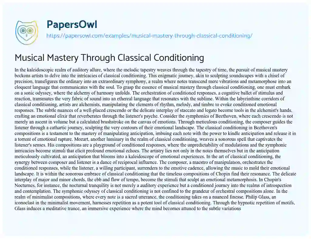 Essay on Musical Mastery Through Classical Conditioning