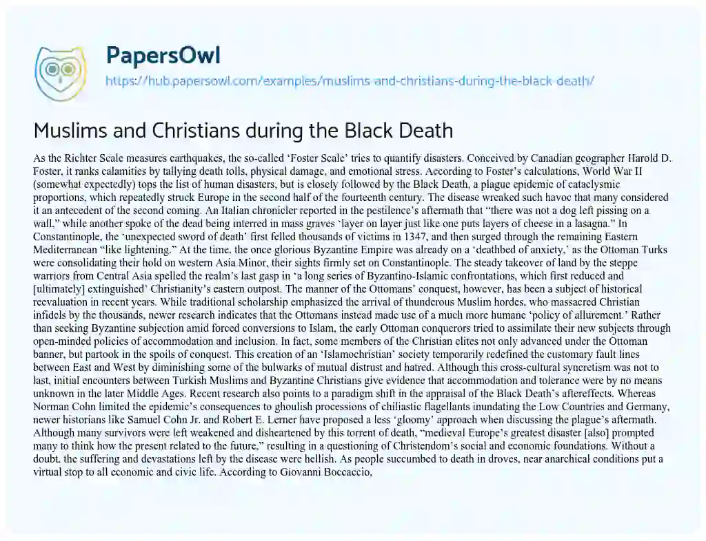 Essay on Muslims and Christians during the Black Death