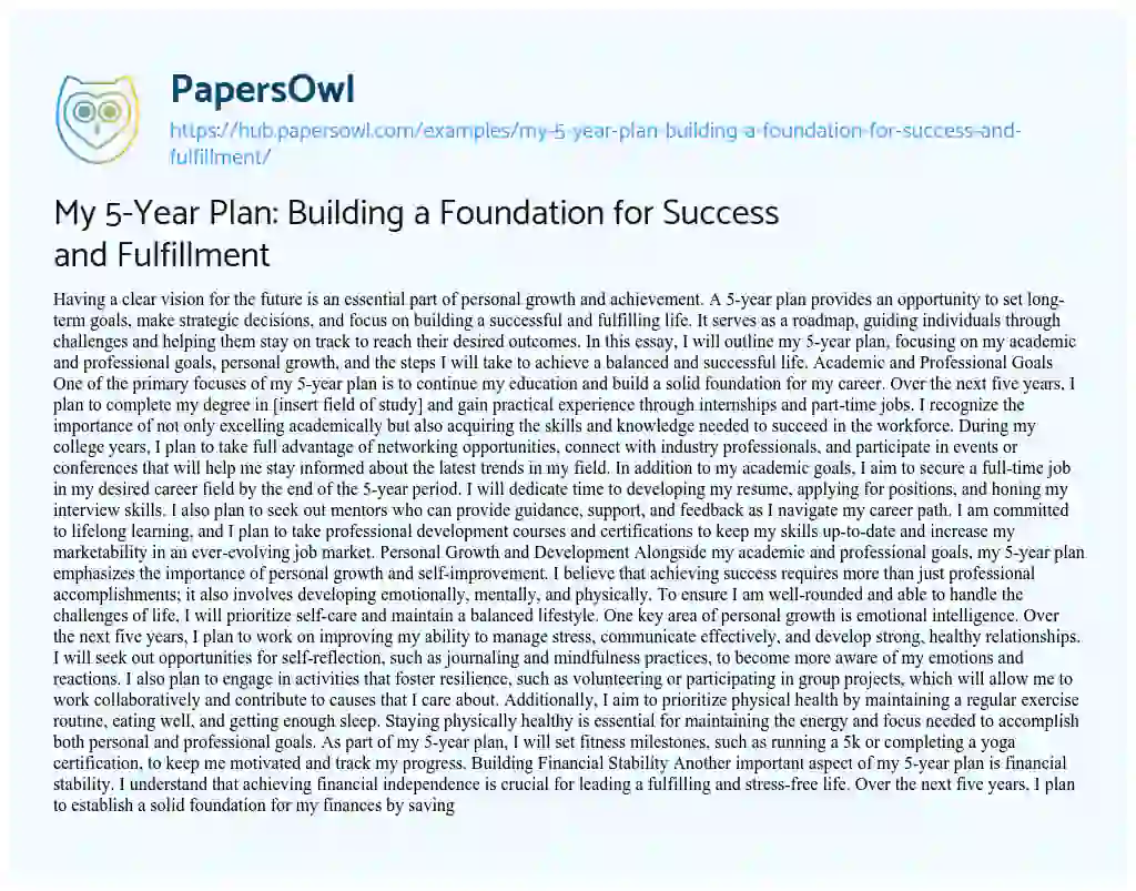 Essay on My 5-Year Plan: Building a Foundation for Success and Fulfillment