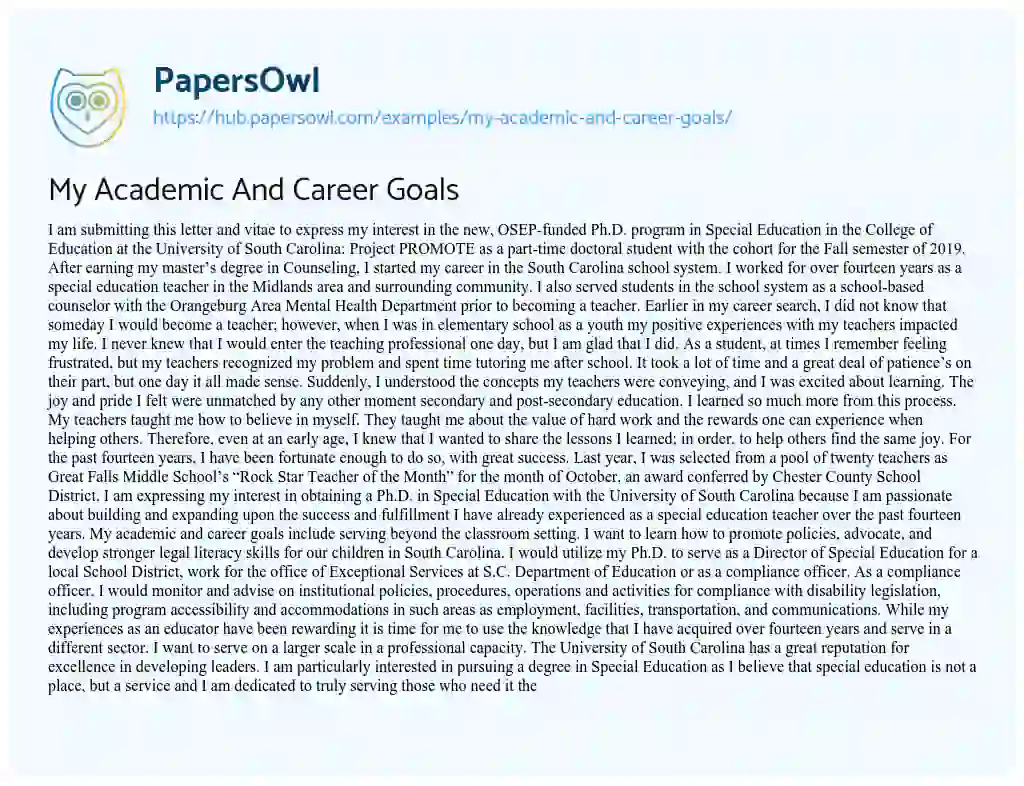 Essay on My Academic And Career Goals