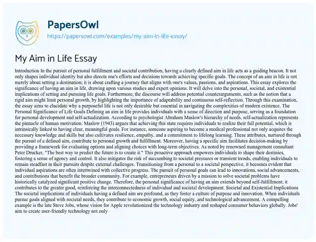 Essay on My Aim in Life Essay
