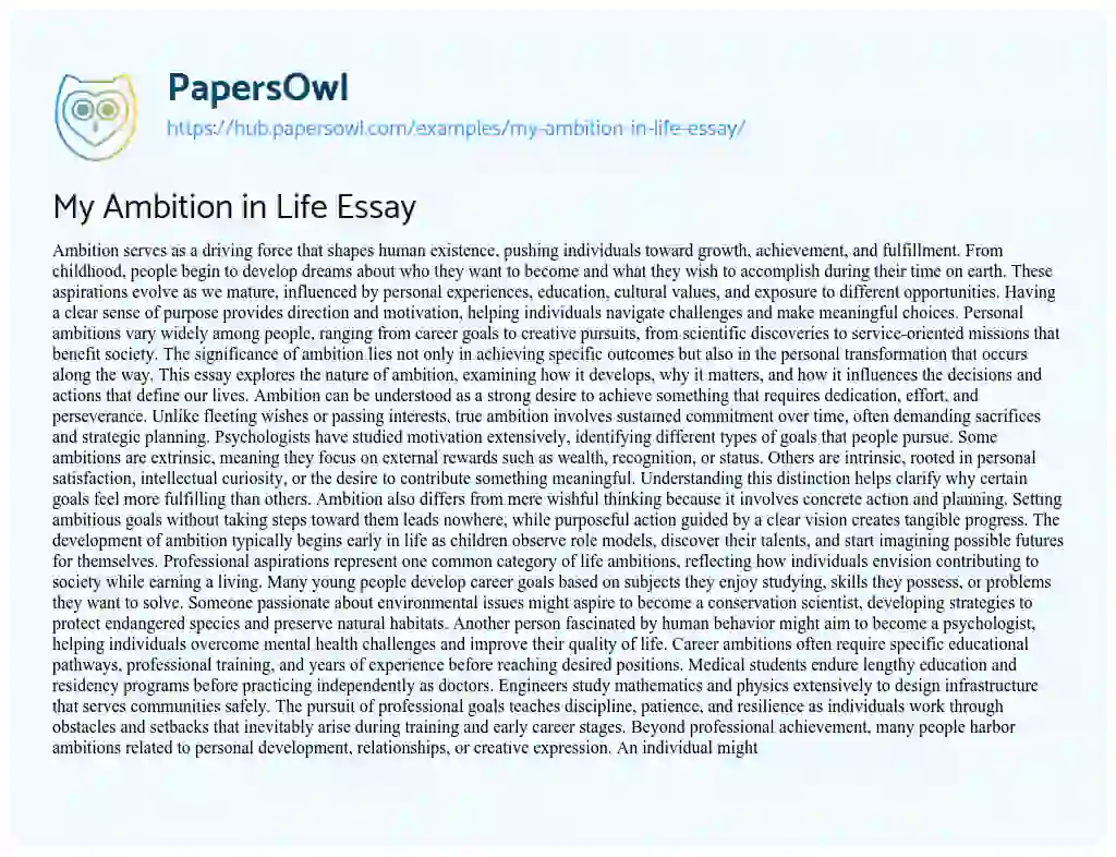 Essay on My Ambition in Life Essay