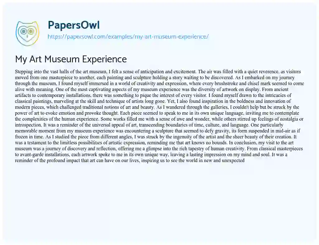 Essay on My Art Museum Experience