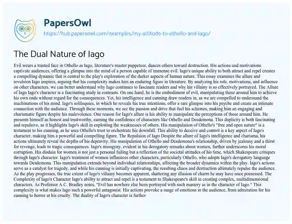 Essay on The Dual Nature of Iago