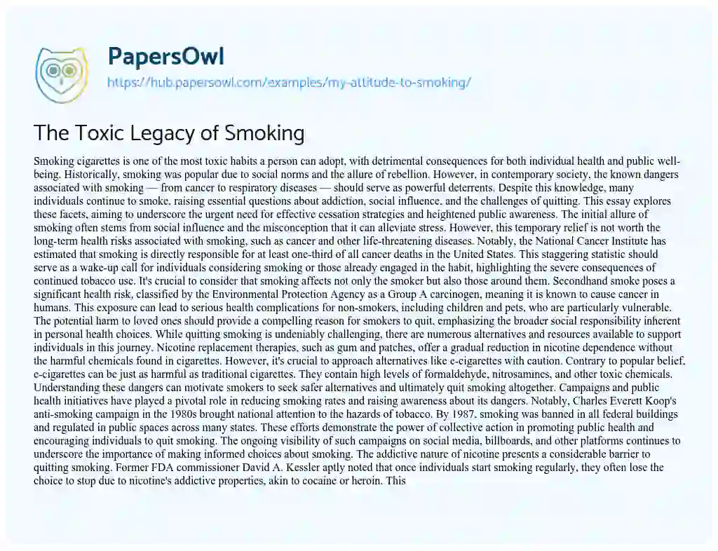 Essay on The Toxic Legacy of Smoking