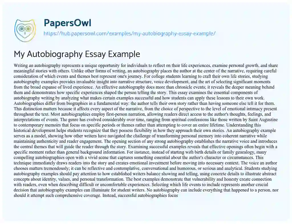 Essay on My Autobiography Essay Example