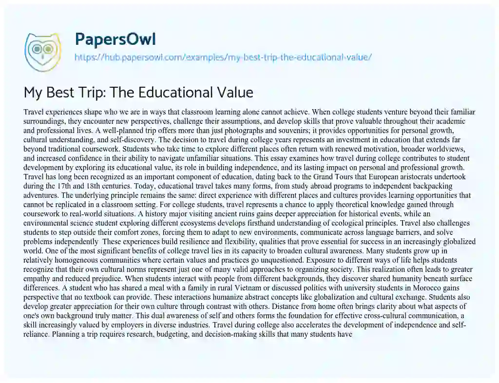 Essay on My Best Trip: The Educational Value