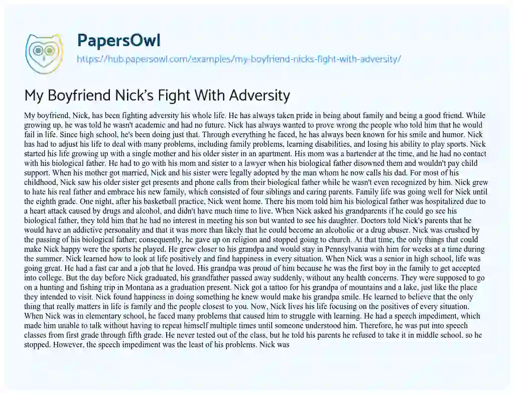 Essay on My Boyfriend Nick’s Fight With Adversity