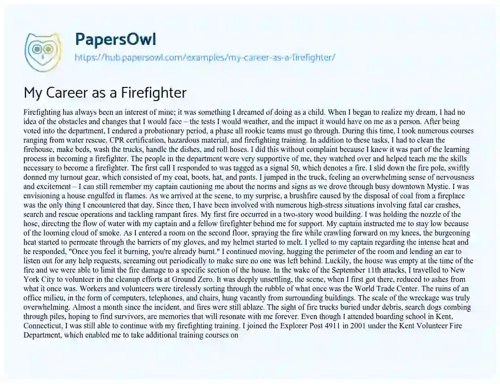 Essay on My Career as a Firefighter