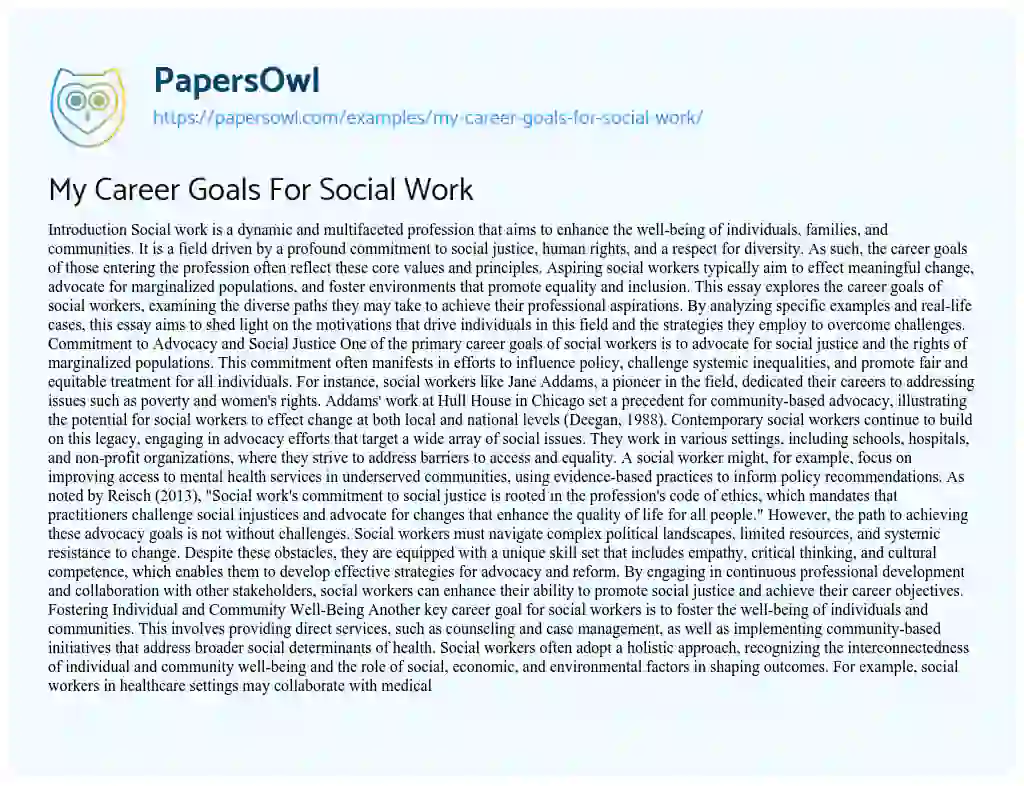 Essay on My Career Goals For Social Work