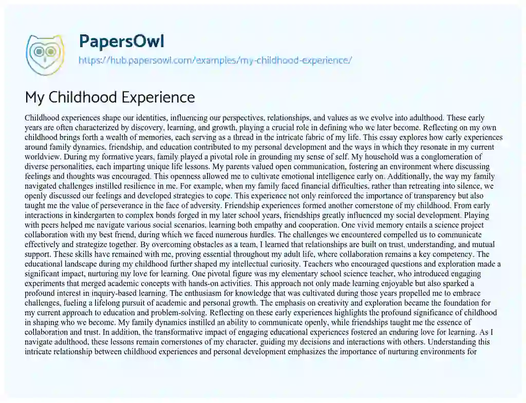 Essay on My Childhood Experience