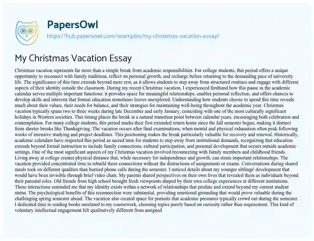 Essay on My Christmas Vacation Essay