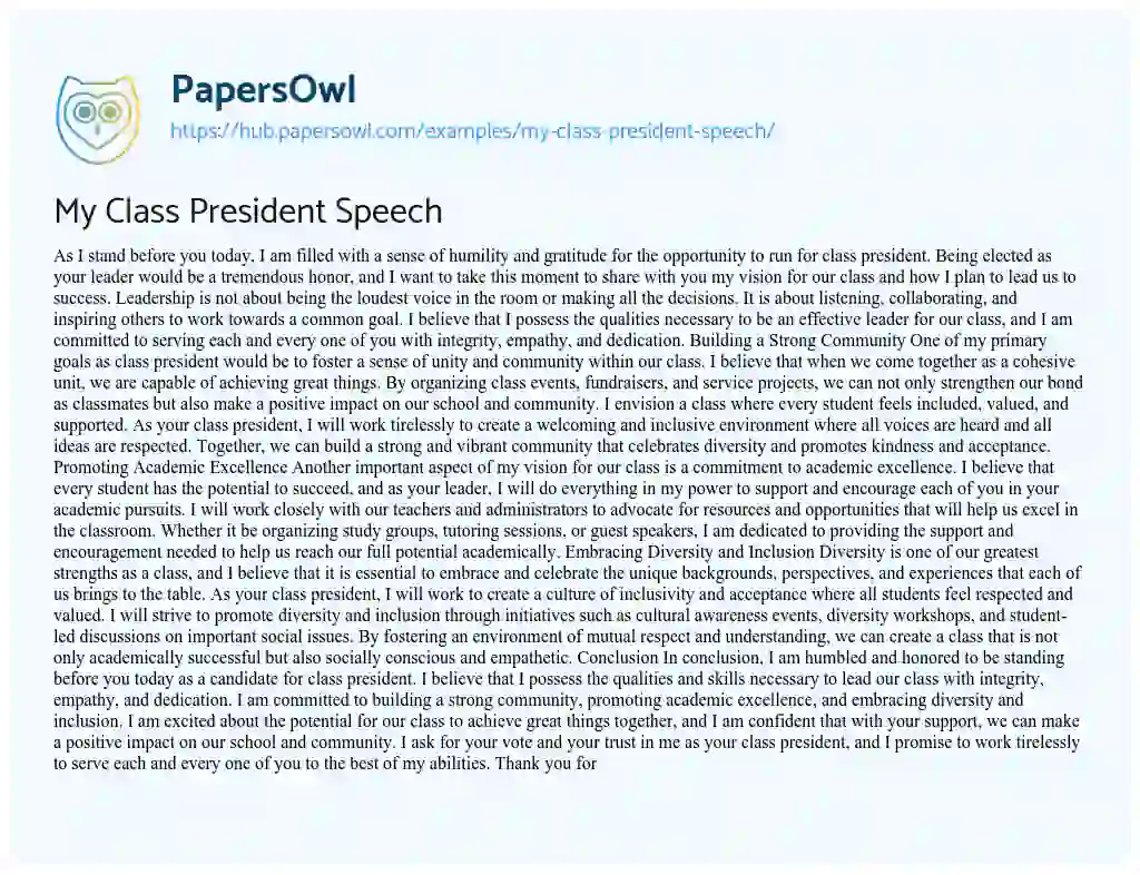 Essay on My Class President Speech