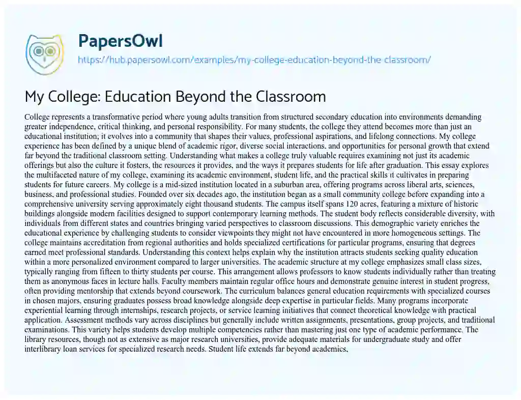 Essay on My College: Education Beyond the Classroom
