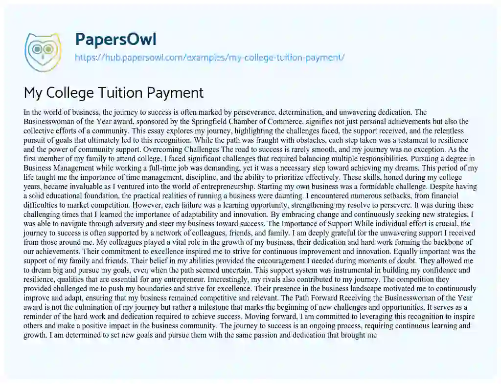 Essay on My College Tuition Payment