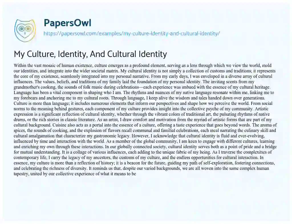 Essay on My Culture, Identity, And Cultural Identity