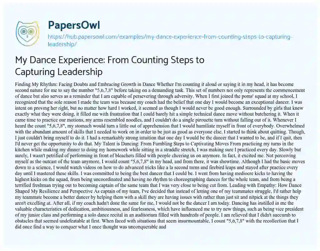 Essay on My Dance Experience: From Counting Steps to Capturing Leadership