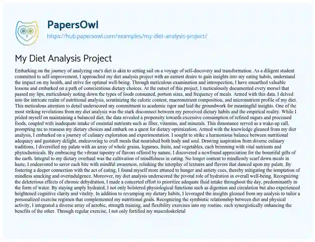 Essay on My Diet Analysis Project