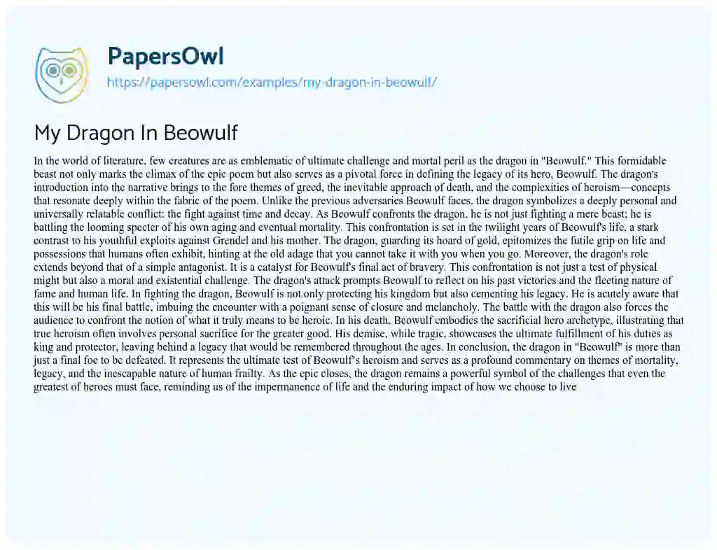 Essay on My Dragon In Beowulf