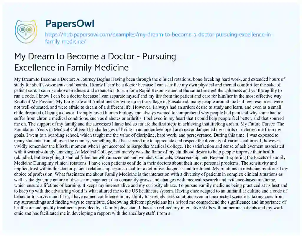 Essay on My Dream to Become a Doctor – Pursuing Excellence in Family Medicine