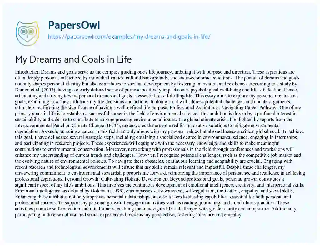 Essay on My Dreams and Goals in Life