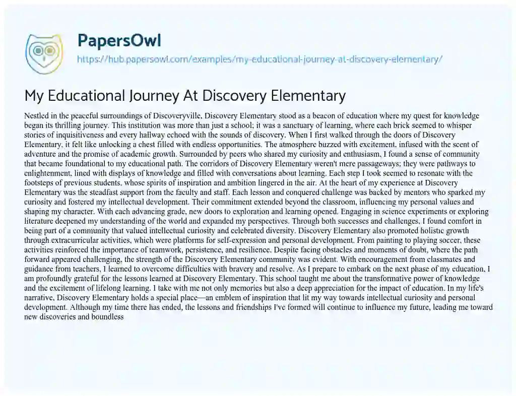 Essay on My Educational Journey At Discovery Elementary