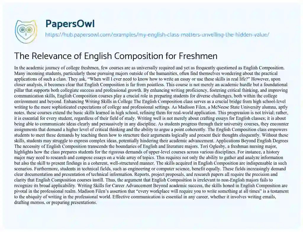 Essay on The Relevance of English Composition for Freshmen