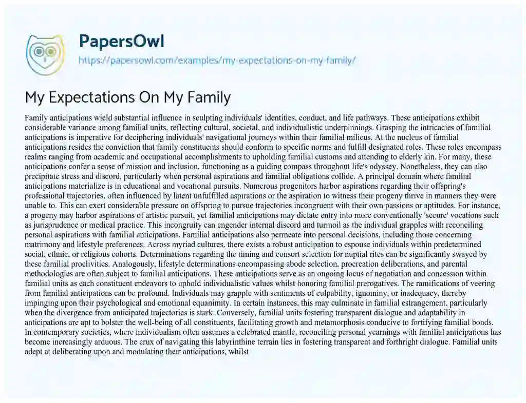 Essay on My Expectations On My Family