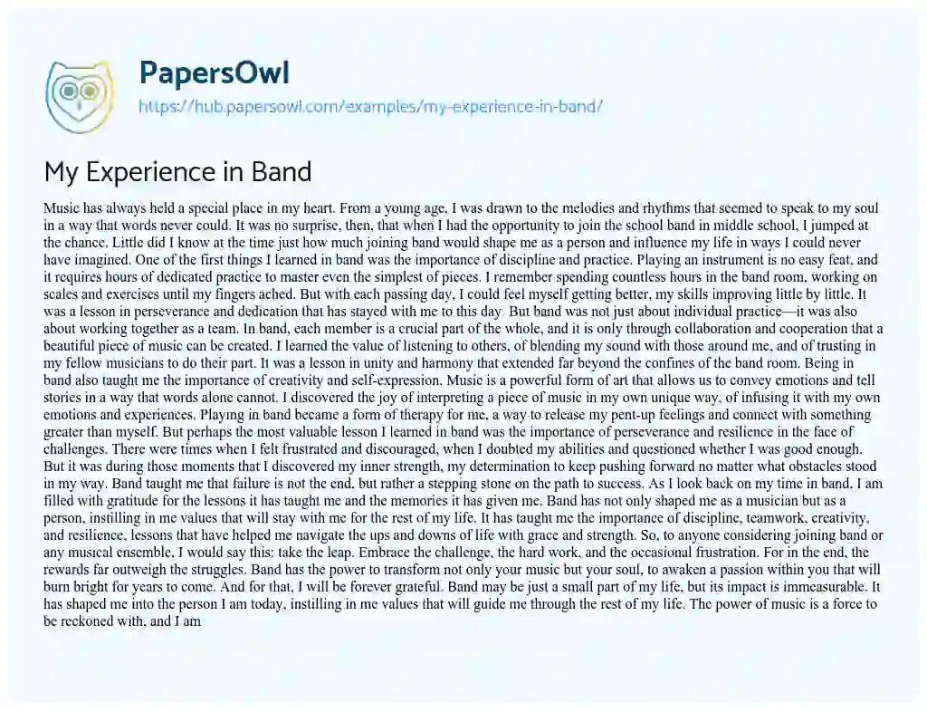 Essay on My Experience in Band